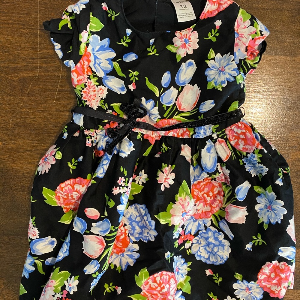 Carter’s baby girl black floral formal dress size 12 months